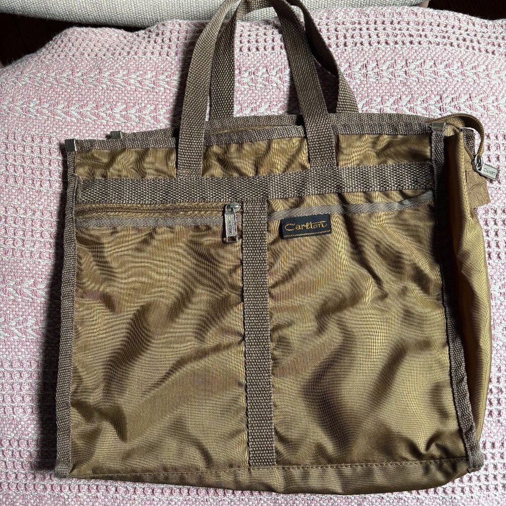 Vintage Carlton olive unisex nylon briefcase travel laptop tote bag